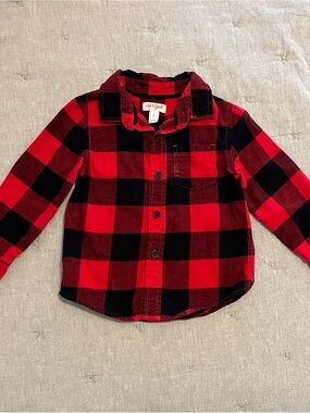 Cat & Jack Red and Black Plaid Button-Down Shirt